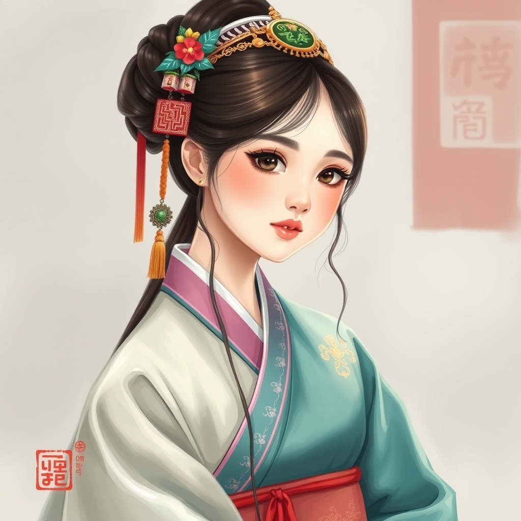 شازاده خانم خوشگل وکیوت کره ای زمان چوسان که لباس هانبوک پوشیده 23