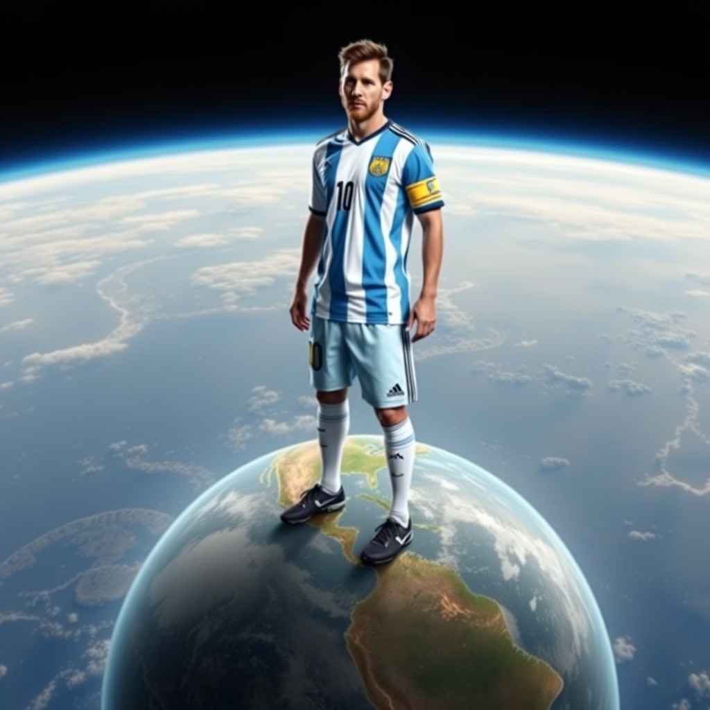 مسی در لباس آرژانتین با قد ۱۰۰۰۰۰ روی کره زمین1