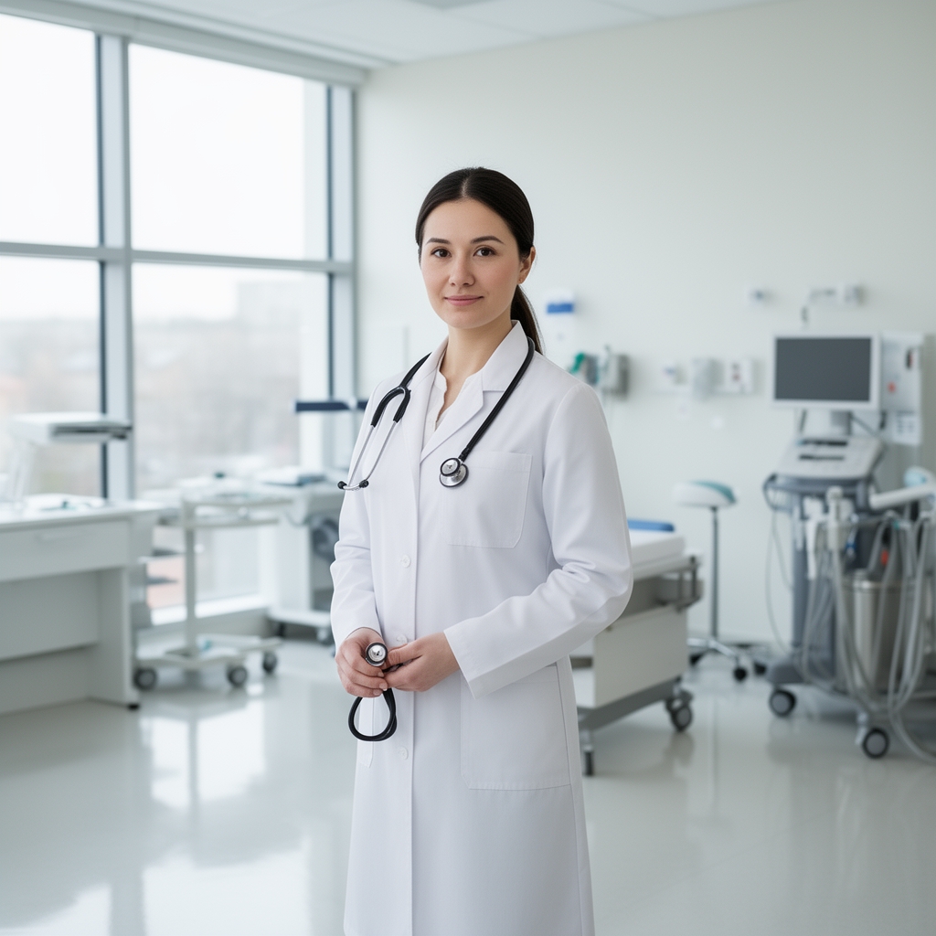 یک پزشک با رو پوش سفید
3