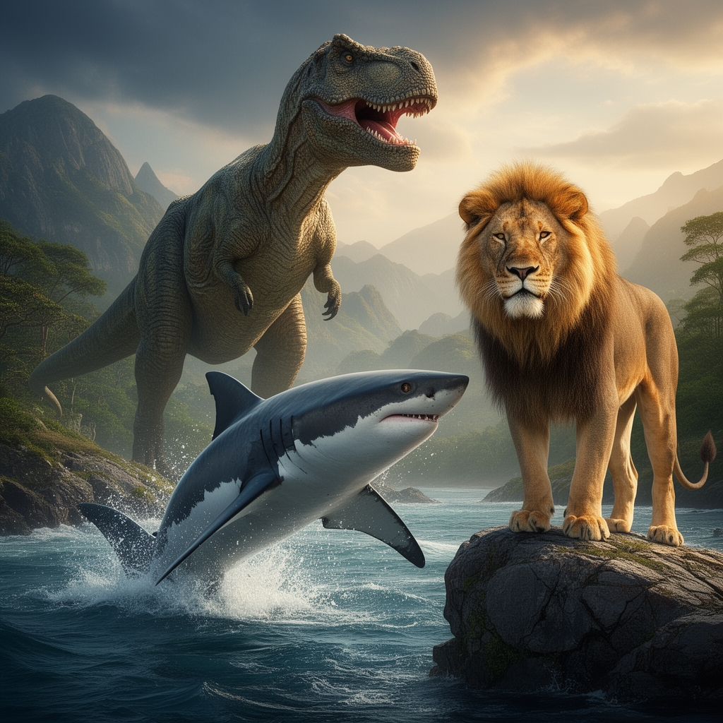  یک عکس بی نهایت واقع گرایانه از 🏞️🦖🦈🦁1