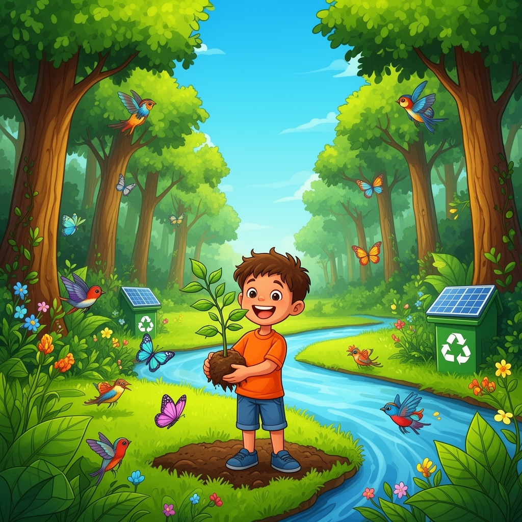 یه تصویر فوق العاده خلاقانه حمایت از محیط زیست درست کن لطفا در این تصویر اگر انسان را قرار میدهی فقط انسان خرد سال باشد3