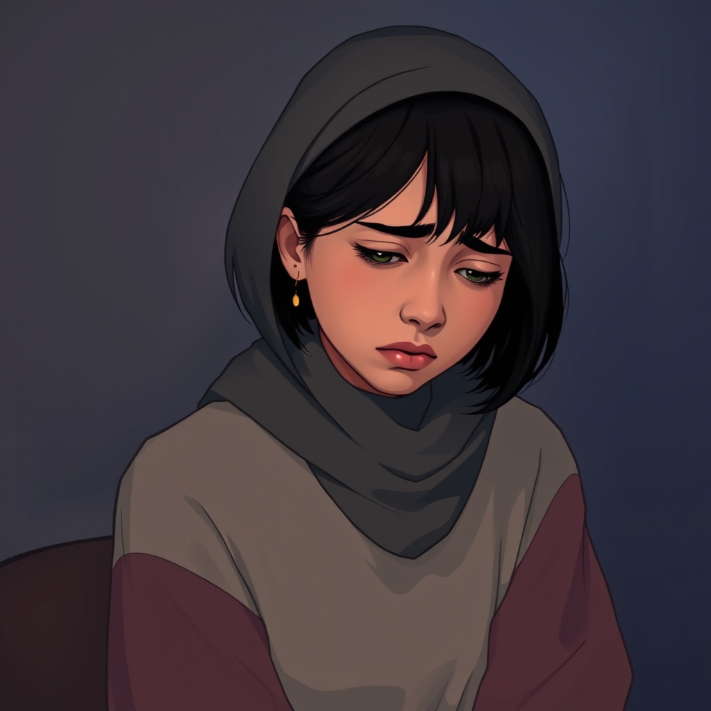 ی دختر زیبا که ناراحته چون دوستش ناراحتش کرده او بسیاررررر زیباست و بیست سالشه و سفید پوسته موهاشم کوتاه مشکی است11