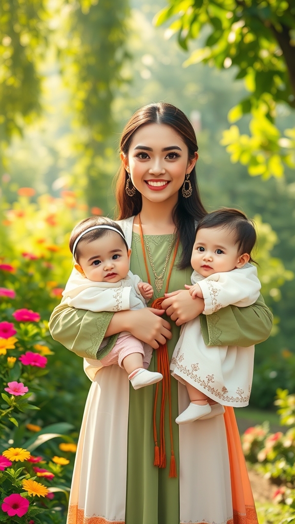 یک خانم با بچه های دوقلو وزیباش 
11