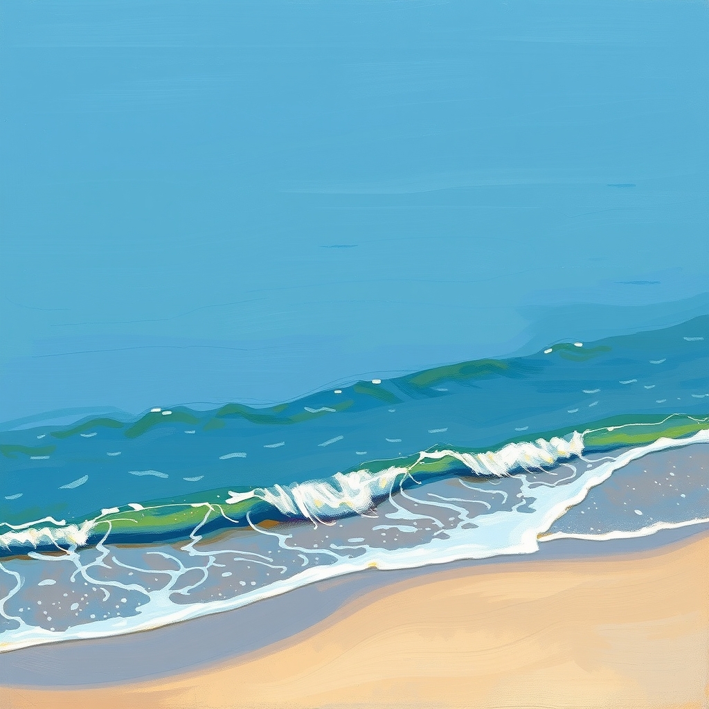 دریای آبی آرام با کمی موج بر ساحل شنی نقاشی رنگ روغنی ونکوگ 5