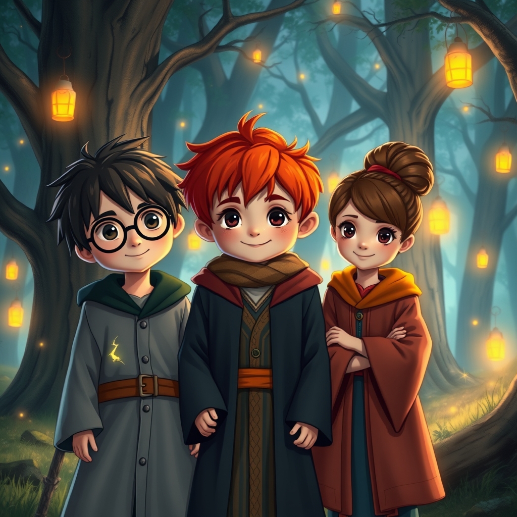 یک پسر شبیه به هری پاتر و یک پسر شبیه به رون ویزلی و یک دختر شبیه به هرماینی گرینجر روز باشد کنار هم باشند3