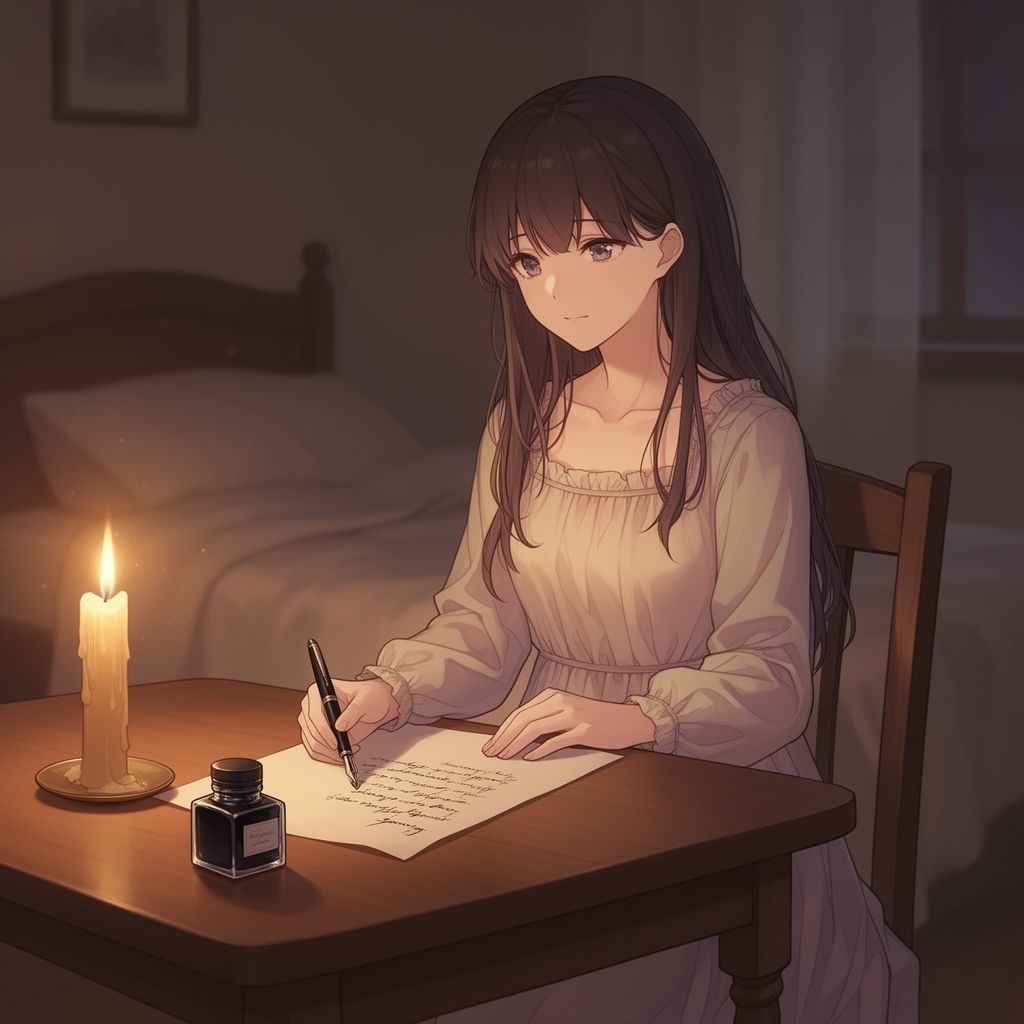 اتاقی آرام، نورِ شمع روی چهرهی دختری جوان میرقصه، کاغذی نیمهنوشته روی میز، و بوی جوهر تازه در هوا… این دقیقاً جاییه که عشق هنوز نوشته میشه، نه گفته 🌹
حالا من برات اول عکس رو با هوش مصنوعی خلق میکنم — بعد از اون، با الهام از تصویر، یه نامهی عاشقانه مینویسم؛ همون نامهای که انگار اون دختر توی عکس داره مینویسه 4