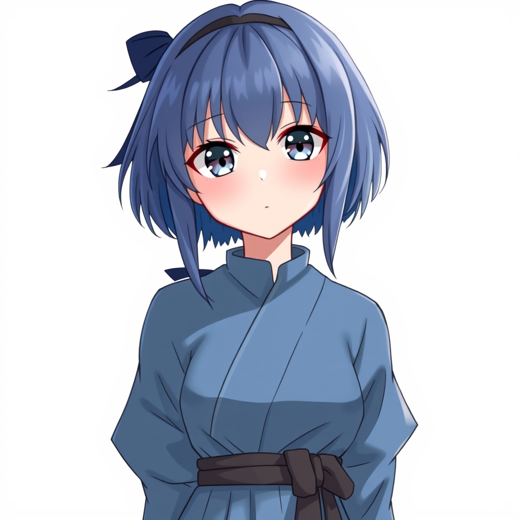 یک دختر باشه موهای آبی و چشم های خاکستری لباس های آبی رنگ باشه3