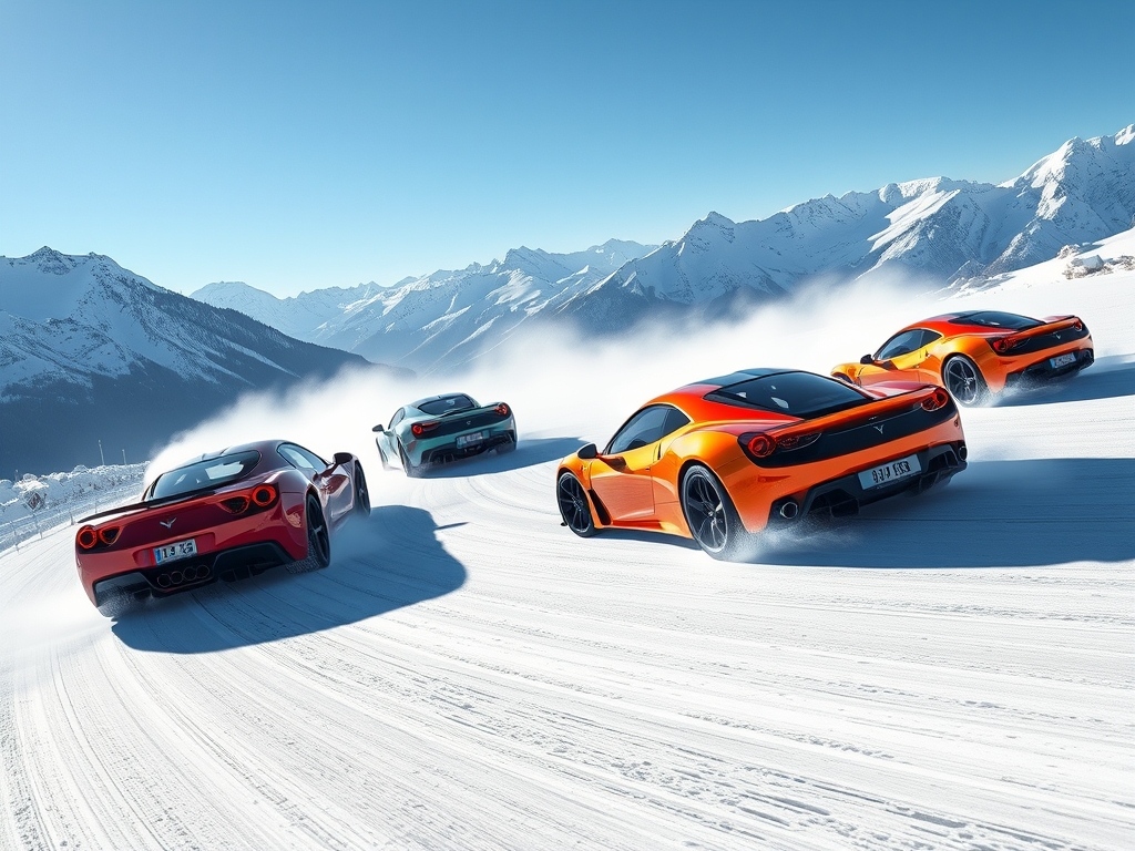 عکس دریفت کردن ماشین ها اسپرت جهان بروی برف کوه8