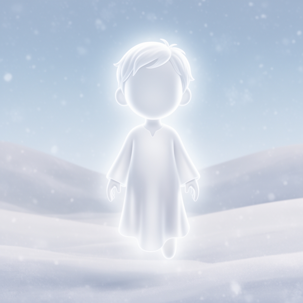 عکس یک روح کارتونی پسر در هوای برفی شبیه روح های در کارتون بدون چهره 18