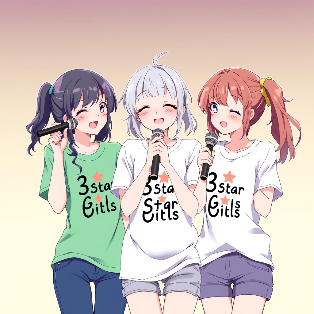 ۳ تا دختر خیلی زیبا که دارن آهنگ میخونن و میکروفون دست همشون هست و لباس هاشون مثل همه و روی لباسشون نوشته:۳ دختر ستاره5