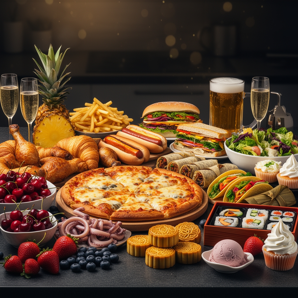 🍒🍓🫐🍍🍗🥐🍟🍕🌭🥪🌮🌯🫔🥙🥗🍱🦀🥮🦑🍨🍦🥂🍺🧁0