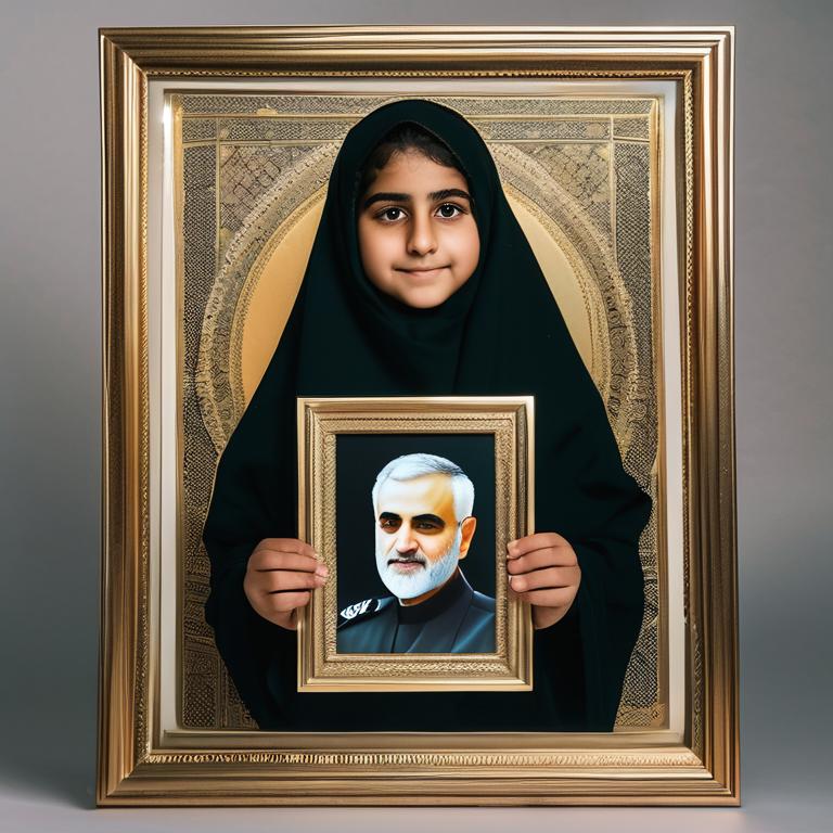دختر ۱۴ ساله ایرانی با چادر مشکی که عکس حاج قاسم سلیمانی را در دست دارد18