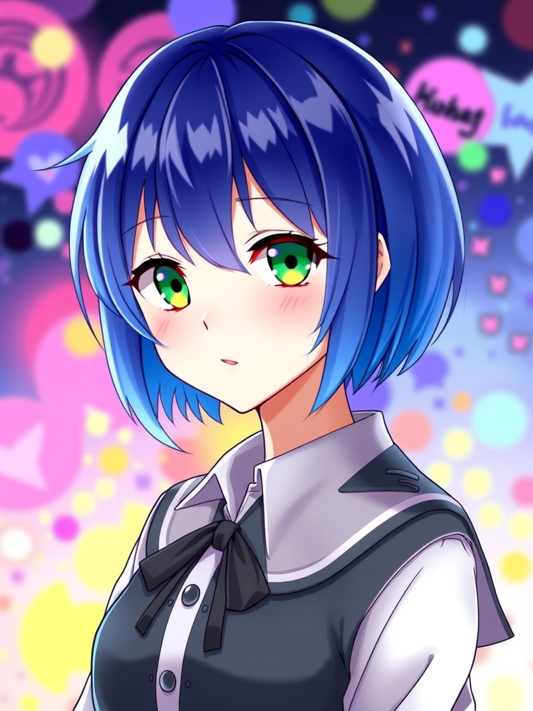 یه دختر خیلی خوشگل با موهای آبی و کوتاه مثل کره ای ها با چشم های سبز 8