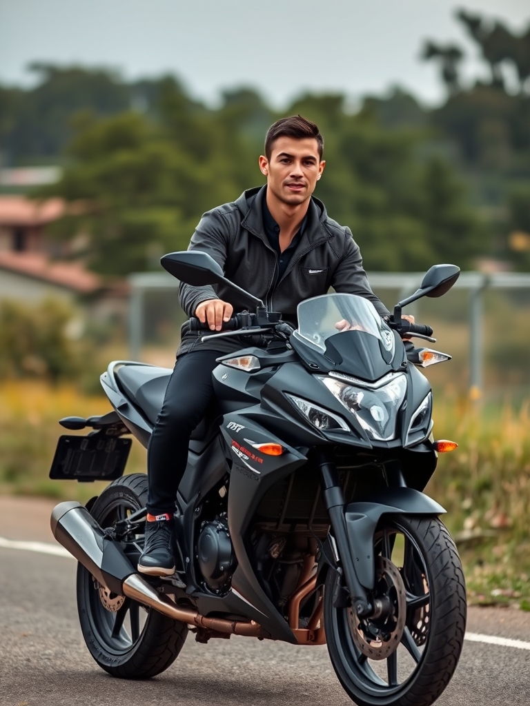عکس رونالدو روی موتر سیکلت مشکی 3