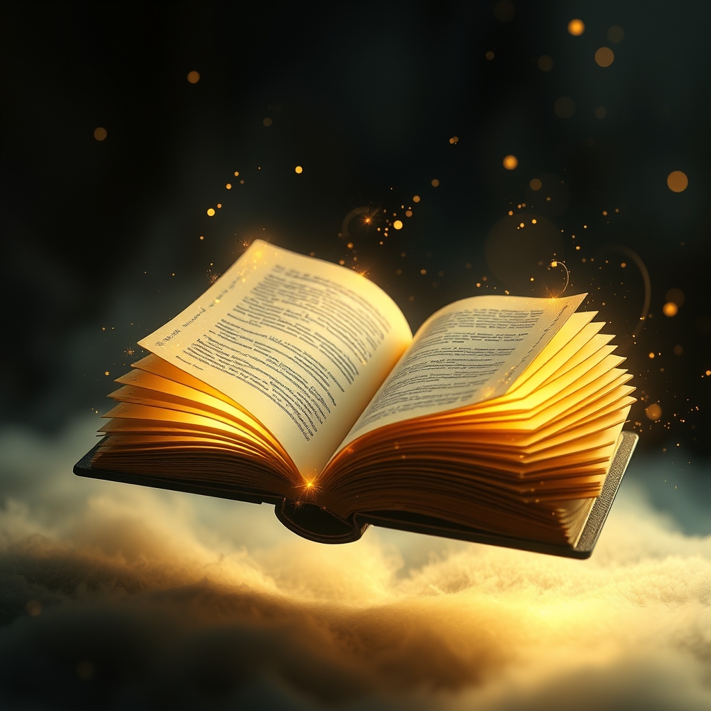 یک کتاب فانتزی با صفحاتی از جنس نور، که هنگام شناور شدن در هوا می‌درخشد.12