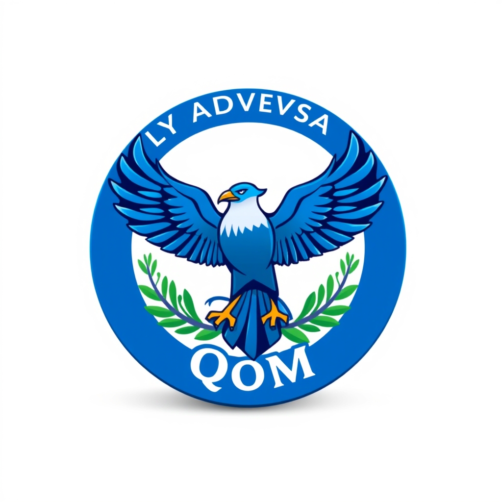 آرم فوتبال یک پرنده مثل پرچم دور سبزه و دورش نوشته به انگلیسی مقدس وکالت قم آرم کلی آبی باشد5