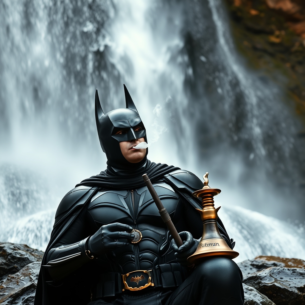 بتمن در حال قلیون کشیدن در آبشار گنجنامه11