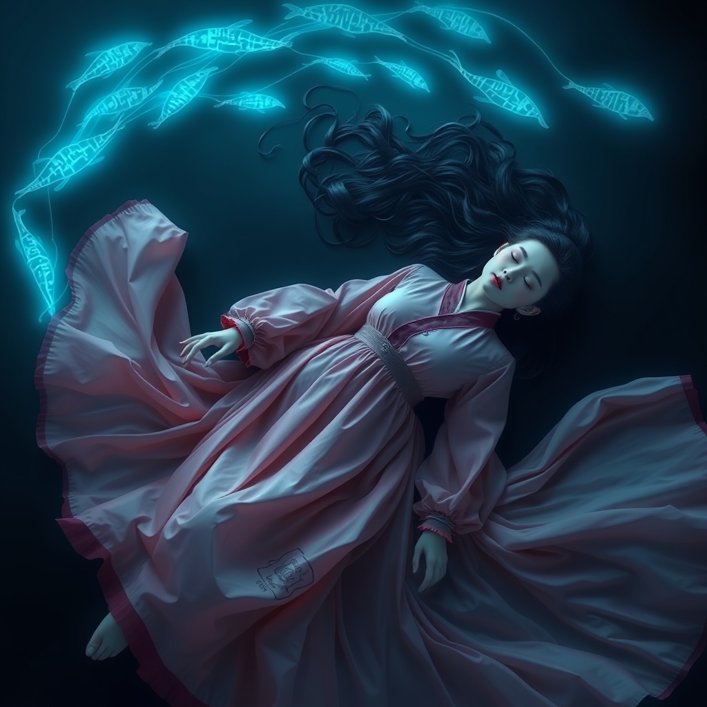 یک دختر با لباس قدیمی کره ای که در اعماق دریا افتاده و بیهوشه1