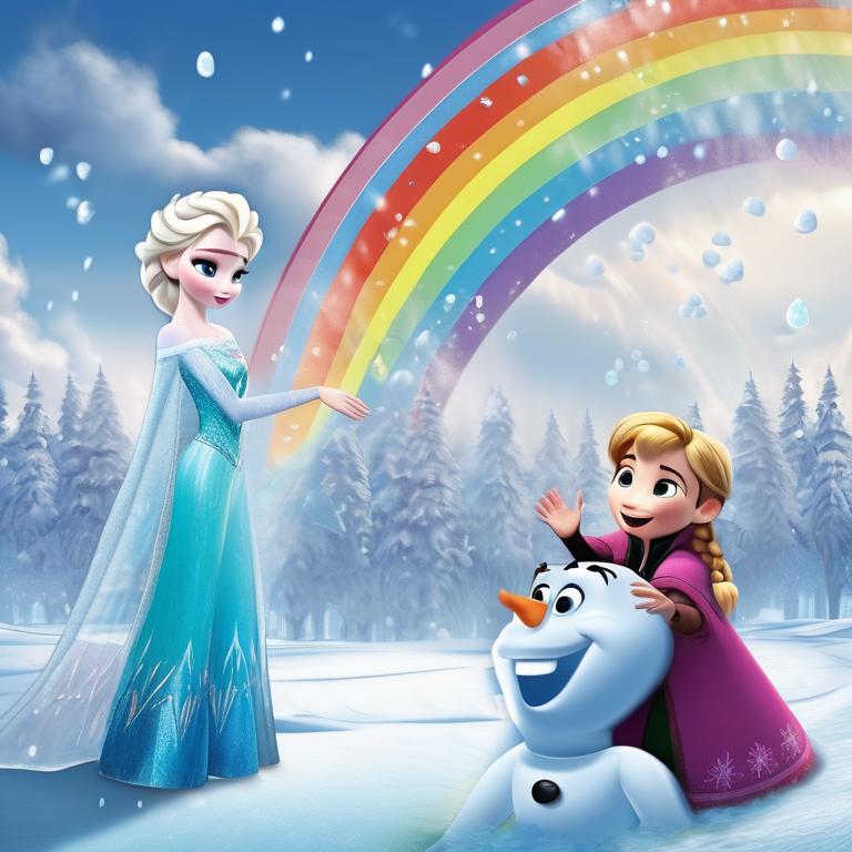 فیلم السا در حالی که دارد یک برف بزرگ درست میکند و رنگین کمان وجود دارد 17