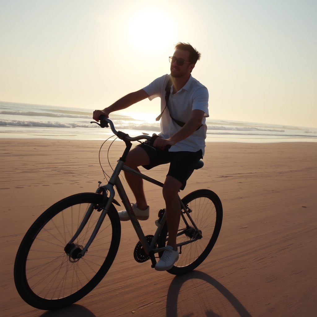 مردی که کنار صاحل با دوچرخه حرکت میکند4