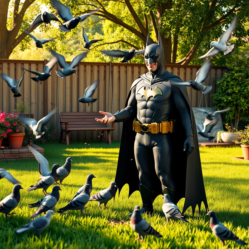 بتمن در حال کفتر بازی در حیاط0