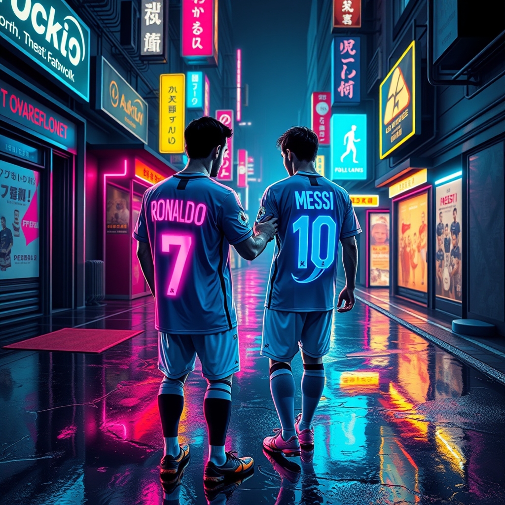 تصویری از بازیکنی با شماره ۷ که پشتش RONALDO نوشته در کنار بازیکنی با شماره ۱۰ که پشتش MESSIنوشته4