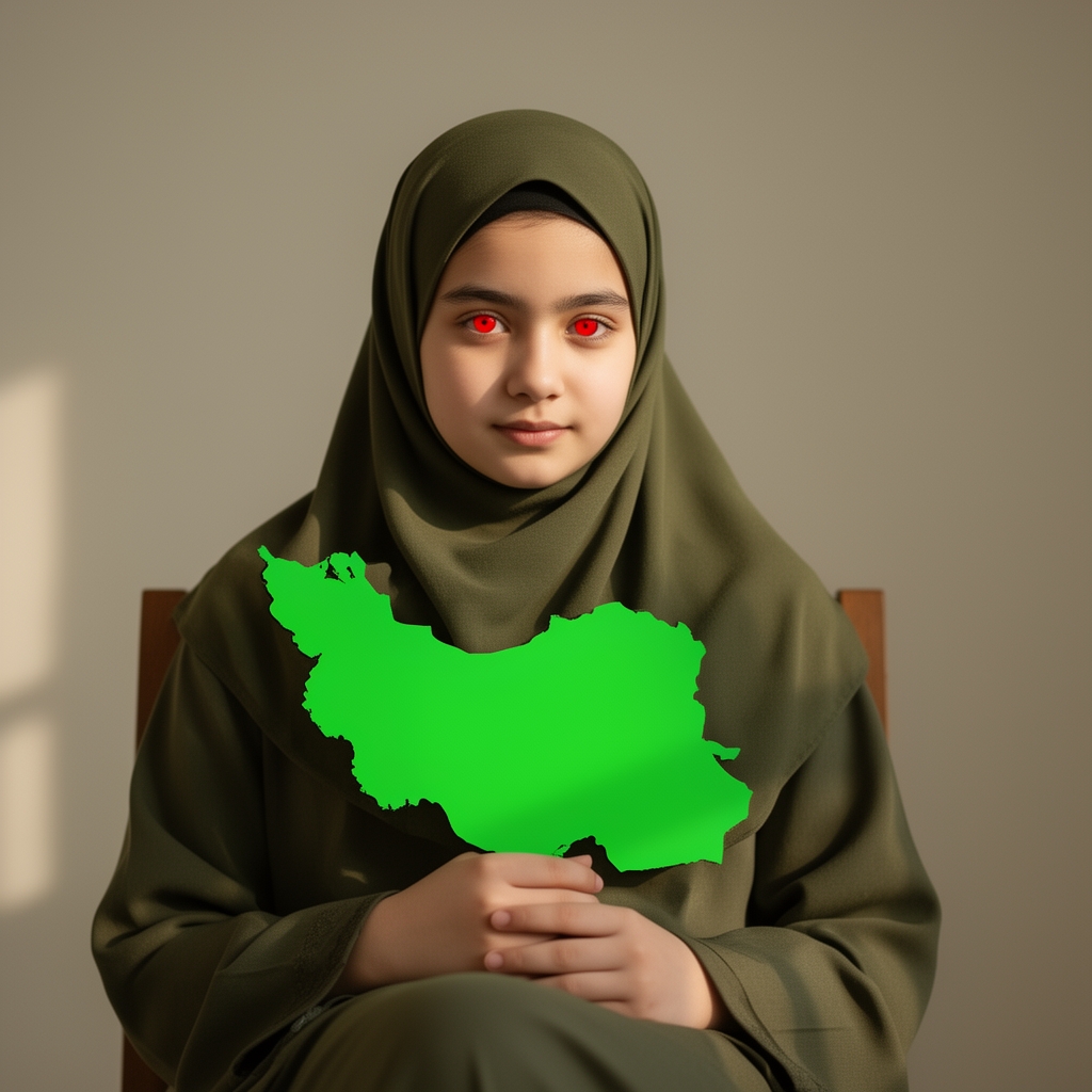 عکس نقشه ایران سرسبز در بغل یک دختر با حجاب چشم قرمز1