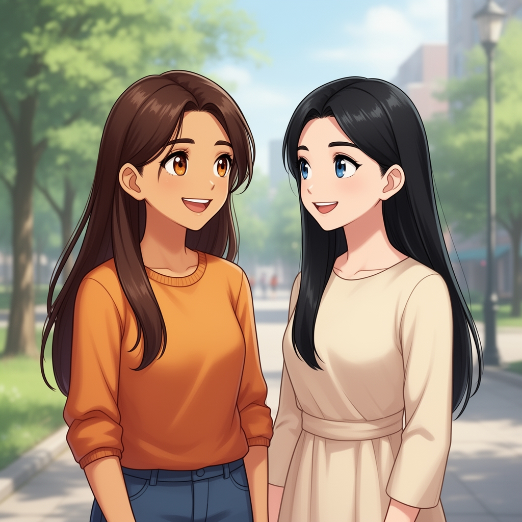 دوتا دختر کنار هم با هم دوستند یکیشون دختر هندونه‌ای هست و یکیشون دختر اناری خیلی زیبا هستند دختر اناری موهای مشکی داره و دختر هندونه ای موهاش قهوه ای پر رنگه5