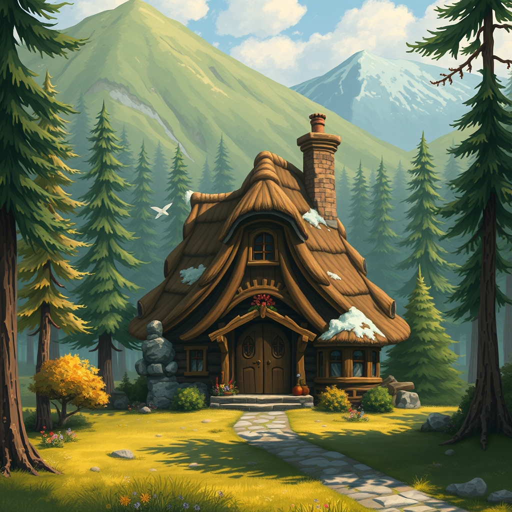 
یه کلبه ی قشنگ وسط جنگل شمال با کوهای پر از درخت ورودخونه ی زیبا ومه0