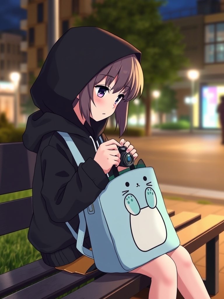 یه دختر خوشگل تنش یه هودی رنگ هودیشم مشکی بود ۱۰ سالش بود انیمهای بود روی یه نیمکت نشسته بود و شب بود و داشت یه دوربین عکاسی خوشگل که تازه خریده بودو میذاشت توی کیفش کیفشم آبیه کمرنگ بود و یه گربه خوشگل طرح کیفش بود که یه قلب درست کرده بود با دو تا دستاش ون طرح کیفشم انیمهای بود22
