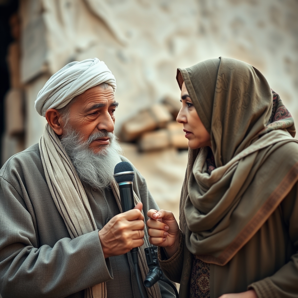 یه دختر خانم به میکروفون از پیرمرد افغانستانی سوال کنه 13