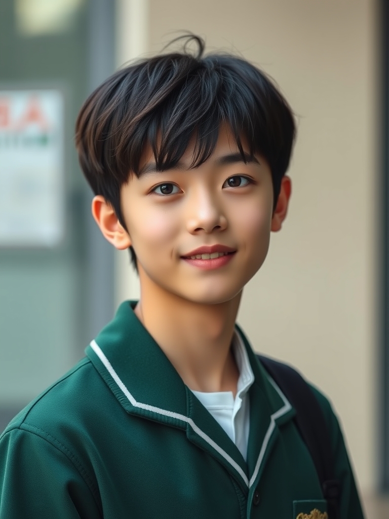 پسر کره ای کیوت شبیه چا اون وو در لباس دبیرستانی سبز رنگ12