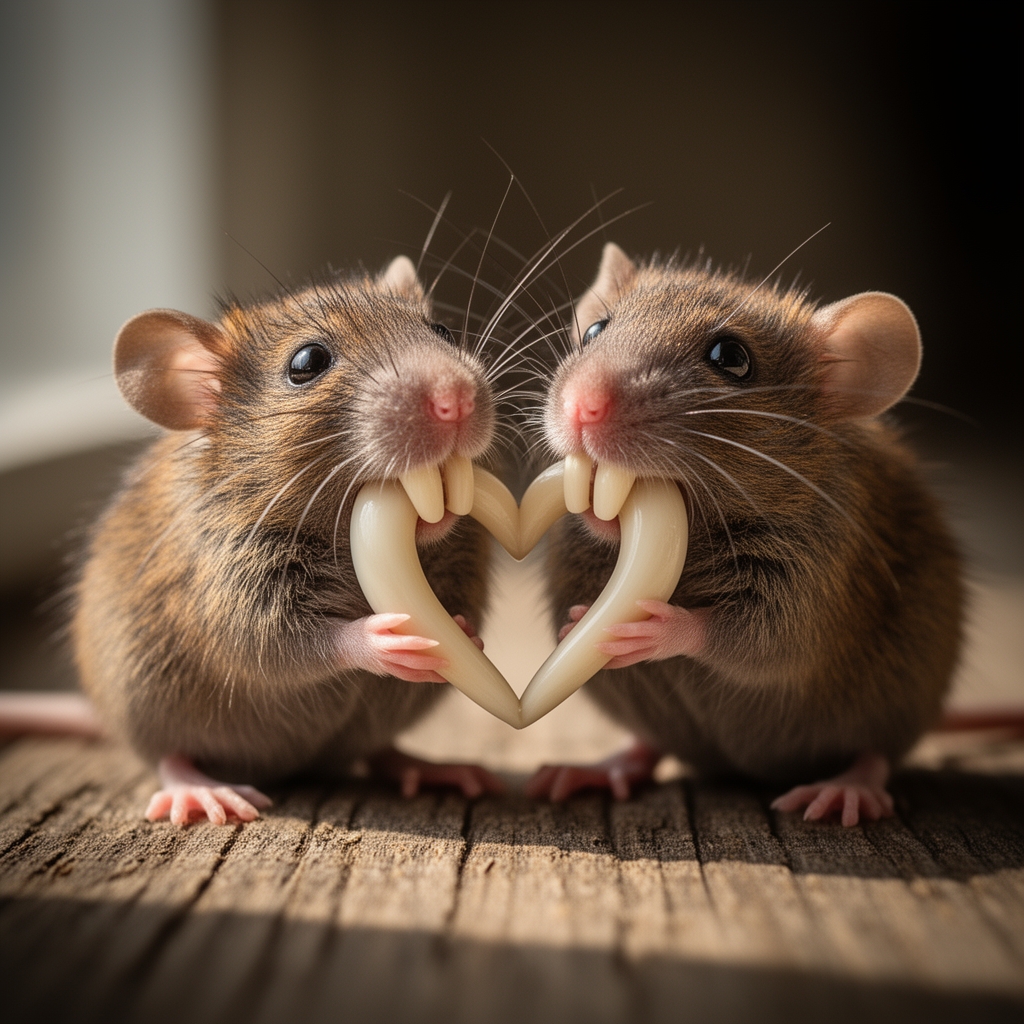 عکس دوتا موش زشت بامزه با دوتا دندون بزرگ که قلب درست کردند 1