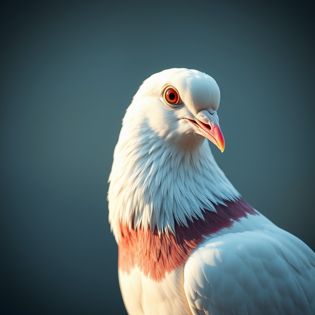 یک کبوتر که سفید است و دور گردن او قهوه‌ای پر رنگ است واقع گرایانه 8