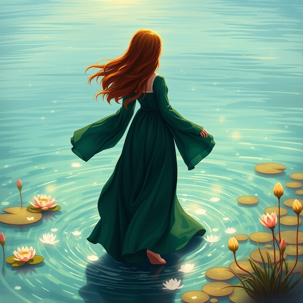 دختری که بر روی آب در حال قدم زدن است و مو های بلند زیبایی دارد2