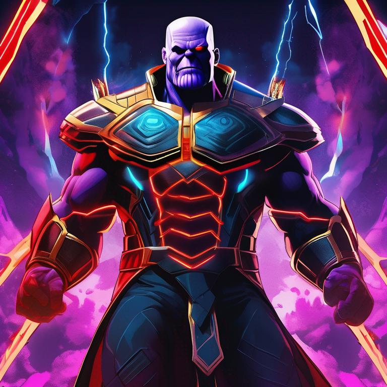 یه ابر شرور بسار با چشمان قرمز و بدن تانوس و سرعت فلش که سنگ های ابدیت را بر دست گرفته6