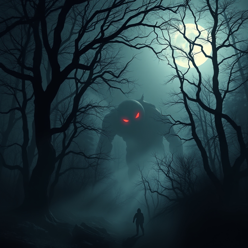 در دل جنگلی تاریک و مه‌آلود، جایی که نور ماه به سختی از میان شاخه‌های پیچیده عبور می‌کند، موجودی عظیم با چشمان سرخ و درخشان کمین کرده است. سایه‌های درختان به شکل هیولاهای ناشناخته روی زمین افتاده‌اند و صدای زوزه باد با فریادهای گمشده درهم می‌آمیزد. در میان این سکوت مرگبار، تنها صدای قدم‌های سنگین و نفس‌های عمیق چیزی را خبر می‌دهد... موجودی که از کابوس‌ها زاده شده و به دنبال قربانی تازه است...5