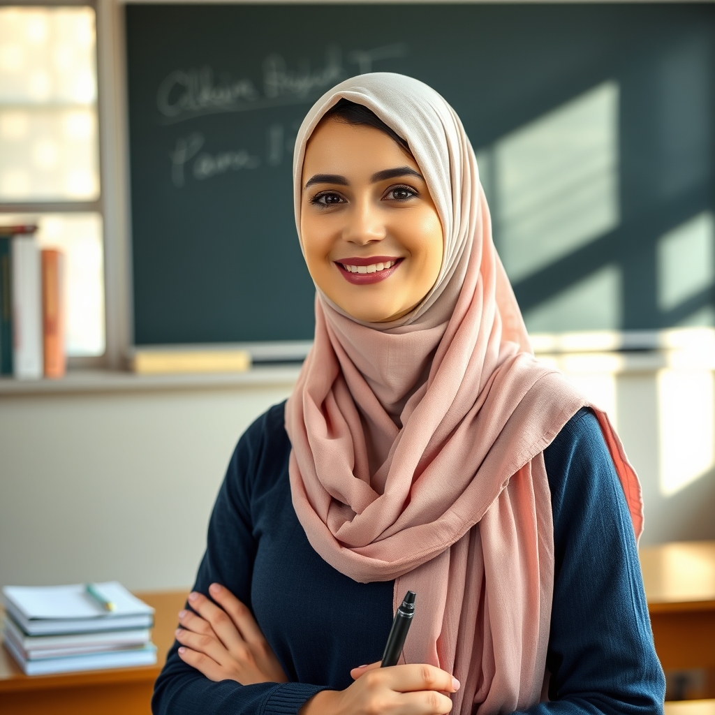 کاریکاتور یک معلم زیبا با مقنعه ایرانی1