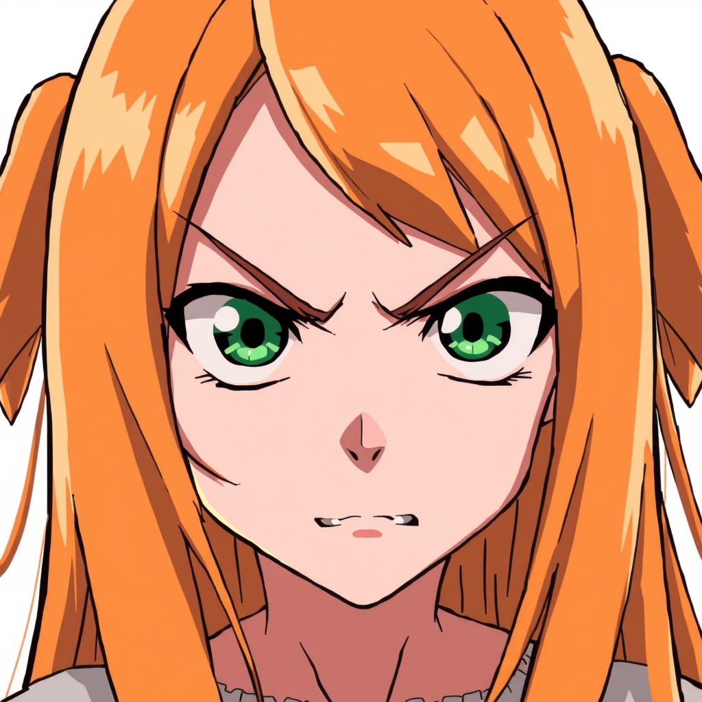 یک دختر با موهای صاف طلایی مایل به نارنجی با چشمای سبز و چهره ای خیلیییییییییییی عصبانی با موهای چتریو پوست روشن23