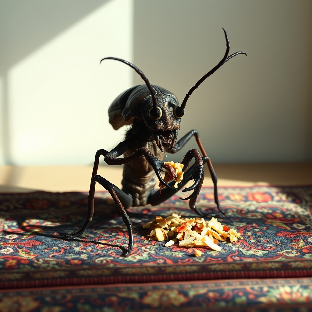 یک موجود عجیب حشره مانند درحال خوردن قالی15