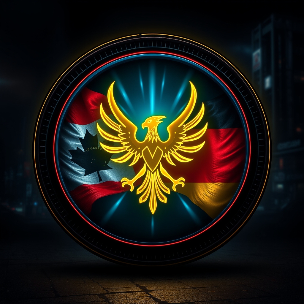 عکسی بساز که توش پرچم کانادا پرچم برزیل و پرچم المان باشه وسطش هم ارم ققنوس طلایی باشه8