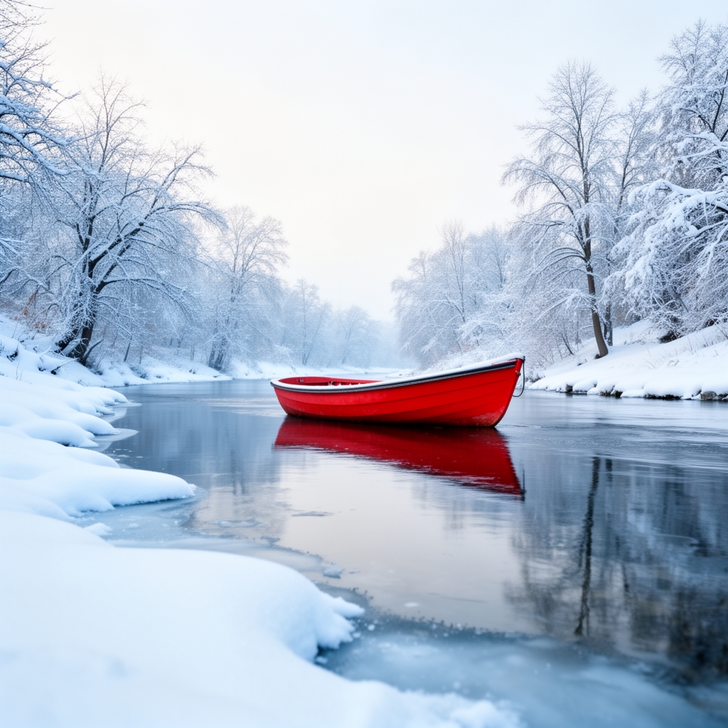 یه قایققرمز تو برف رودخونه
0