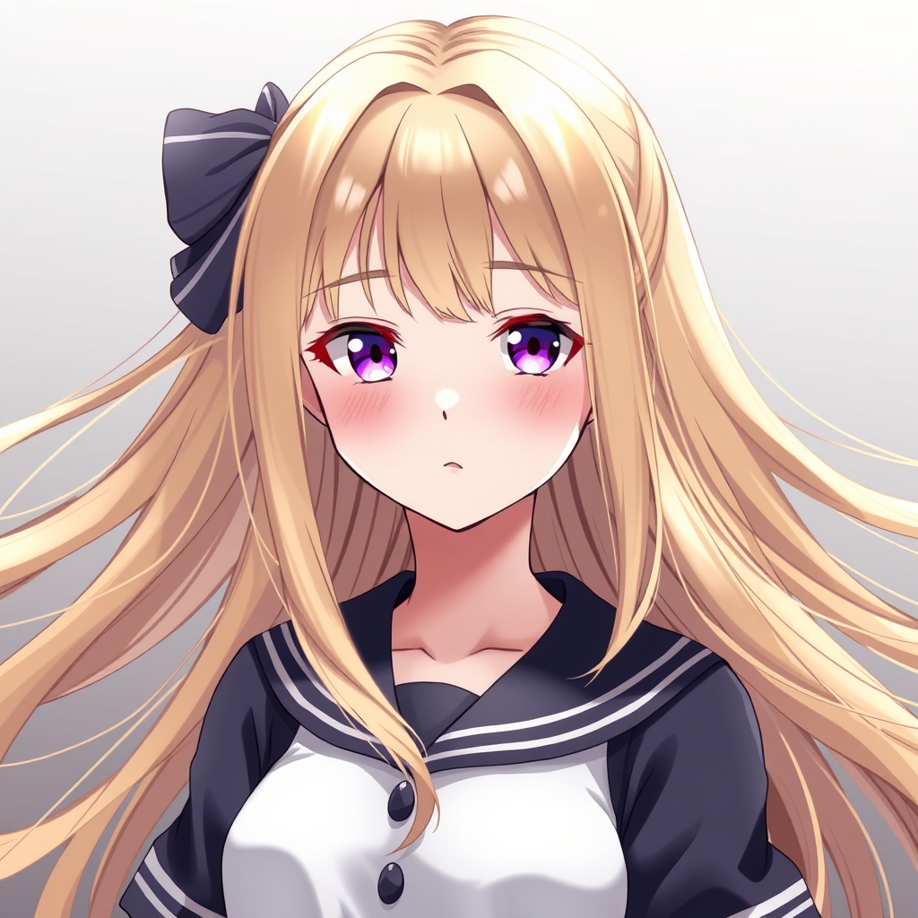 دختری با چشم بنفش پر رنگ و و مو های طلایی باز بالباس سلام که پیراهن است دختر که من میسازم کره ای است و چشم کشیده دارد 4