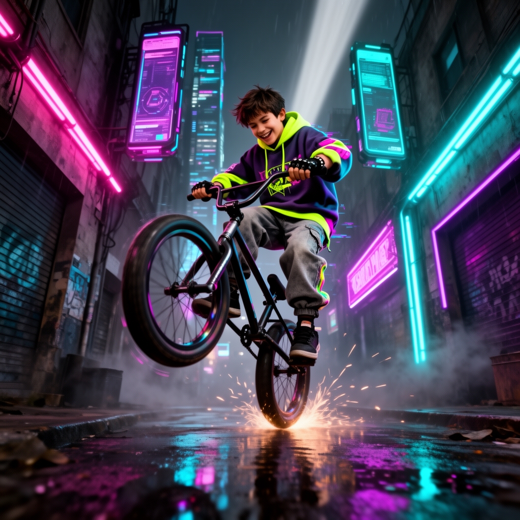 دوچرخه سواری پسری که تک چرغ می زند
2