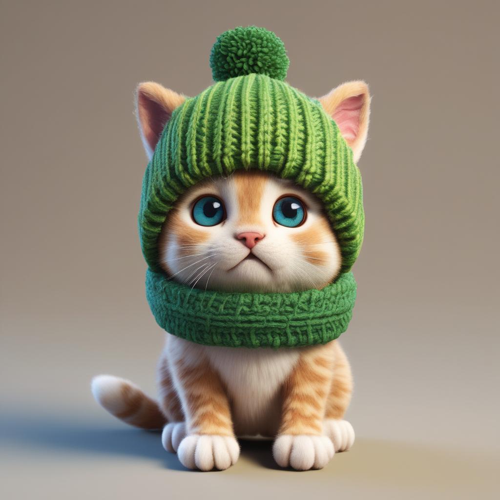 عکس یک بچه گربه که کلاه بافتنی غورباقه سره شه 2