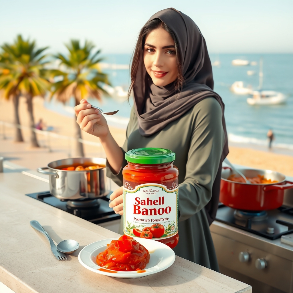 عکس لیبل برای رب گوجه فرنگی شیشه پاستوریزه با برند ساحل بانو میخوام
از ساحل دریا
عکس گوجه فرنگی و دختری با پوشش بندرعباسی استفاده کن دختر زیبا باشه
روی خود محصول میخوام عکس دختر و دریا و مواد اولیه باشه
عکسی که میسازی رو میخوام روی محصول بزنم
بدون روسری نباشه اما خب نیازی نیست خیلی حجاب کامل براش بزاری
Sahel Banoo دقیقا همین رو بنویس بدون غلط املایی
نیازی به نوشته ی عربی نیست
ضمنا رب رو به تصویر بکش توی طرح
بازم بهت میگم غلط املایی نداشته باش
Sahel Banoo
و اگه ممکنه طوری باشه که این دختر با قاشق میخواد از رب سرخ و خوشرنگ استفاده کنه
و اینکه از لباس یک رنگ استفاده نکن و لباسش و پارچه ش میتونه طرح دار باشه
قرار نیست رب رو بخوره میخواد آشپزی کنه
و اینکه برای پشت دختر میتونی ساحلی که شهر بندری هست استفاده کنی قایق ها و کشتی ها دیده بشن و حتی شهر زیبا هم باشه
وسایل آشپزی روی میزش بزار
کلمه ی Sahel Banoo دقیق و خوانا باشه روی محصول
روسری داشته باشه اما نیاز نیست صد درصد با حجاب باشه
نیازی نیست حتما از قاشق استفاده کنی اما میتونی کمی از رب خوشرنگ رو داخل یک بشقاب بریزی
میشه نشون داد که توی قابلمه غدا در حال طبخ هست و بخار غدا داره بالا میره
دریا و ساحل بیشتر دیده بشه از درخت نخل و ماسه هم میشه استفاده کنی
ابعاد شیشه رب رو خیلی بزرگ نگیر
غلط املایی نداشته باش Sahel Banoo
دختر شبیه ایرانی ها باشه نه مالزی و اندونزی و ضمنا فارسی رو تصویر بنویس ساحل بانو انتخاب بانوان ایرانی
غلط املایی نداشته باش
ساحل بانو یا Sahel Banoo درسته
نیاز نیست قاشق خالی رو حتما توی عکس داشته باشیم
میتونی با قاشق غذا رو هم بزنی
برای بک گراند از بلوار ساحلی بندرعباس میتونی استفاده کنی مثلا ساختمان ستاره جنوب بندرعباس رو استفاده کن 4