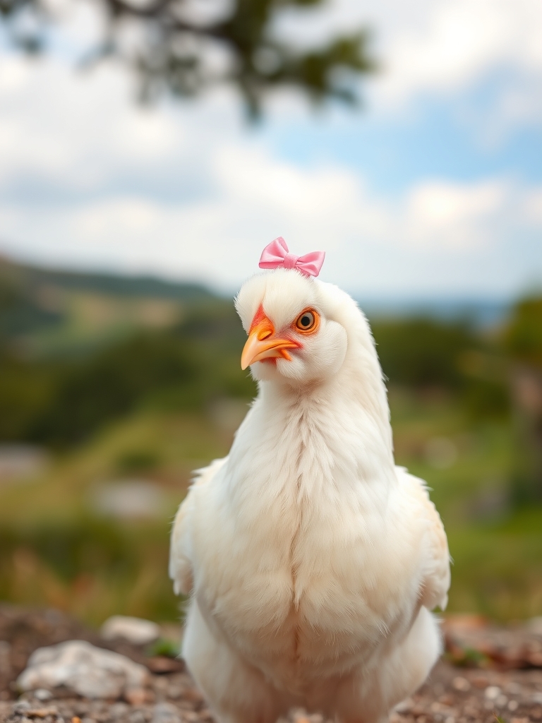 یه مرغ با یه پاپیون کوچولوی صورتی بالای سرش تو یه جای قشنگ 19