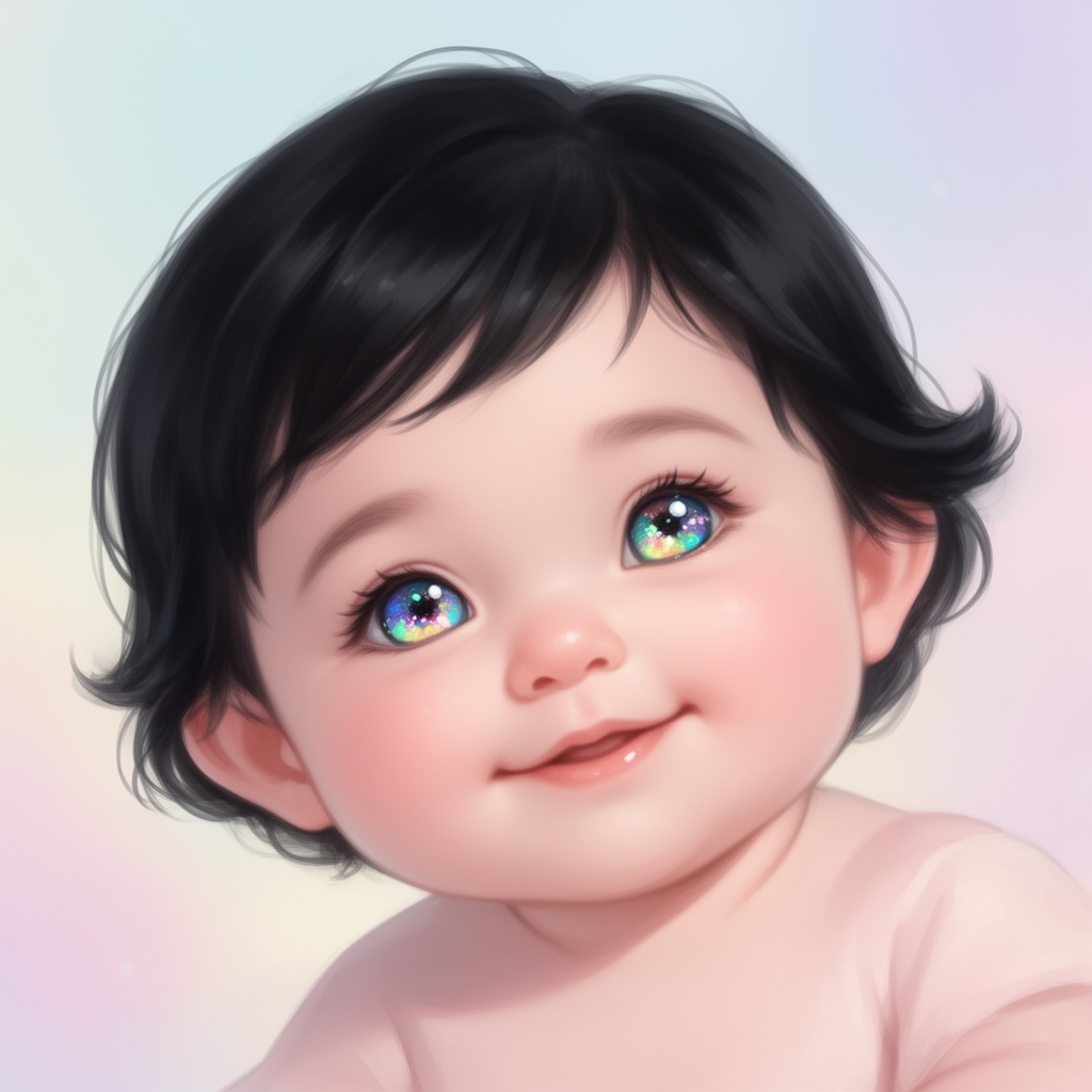 یک نینی خوشگل چشم رنگی دختر موهای ساف به رنگ سیاه سه ماهه 1