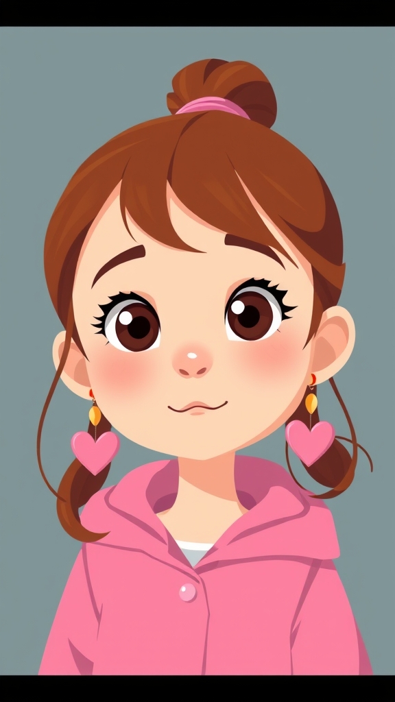 دختری ۵ ساله کاپشن صورتی با گوشواره قلبی با موهای خرمایی و چشمای قهوهای تیره 13