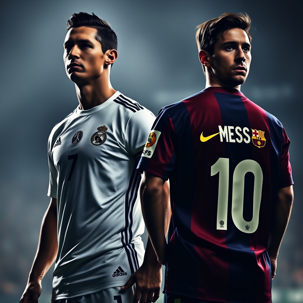کریستیانو رونالدو ولیونل مسی در کنارهم رونالدو شماره هفت رعال مادرید و مسی شماره  ده بارسلونا21